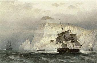 A Royal Navy frigate in Mediterranean waters off Capri by 
																	Henry Parke