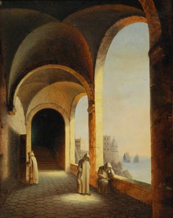 Scorcio della Certosa di San Giacomo con frati by 
																	Marie Caroline Duchess of Berry