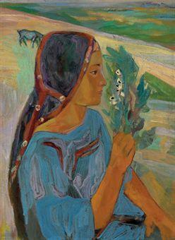 Jeune fille portant des fèves en fleurs by 
																	Mohammad Naghi