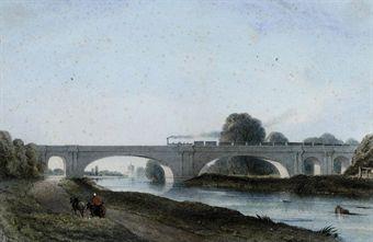 A train passing over Maidenhead Bridge by 
																	John Connel Ogle