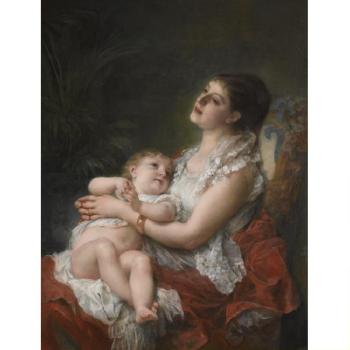A Mother's Embrace by 
																	Adolphe Jourdan
