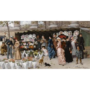 A Flower Market At La Madeleine, Paris by 
																	Ladislaus Bakalowicz