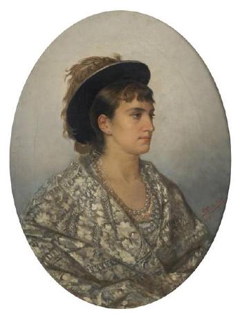 Jeune femme au chapeau de plumes by 
																	Louis Maeterlinck