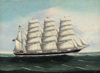 The British four-masted barque Eulomene at sea under full sail by 
																	 Kwong-Sang