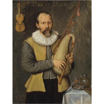 Portrait Of A Musician Playing A Bagpipe by 
																	 North Netherlandish School