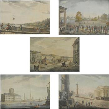 A Group Of Twenty-five Hand-coloured Lithographs Depicting Views Of St. Petersburg After Karl Petrovich Beggrov (1799-1875), Alexander Briullov (1798-1877), Stepan Galaktionov (1779-1854) And Ottavio Toselli (1695-1777) by 
																	Stefan Galaktionov