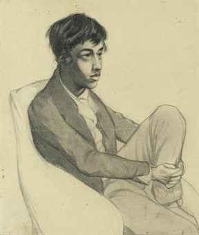 Portrait of Dante Gabriel Rossetti seated in an arm-chair by 
																	Filippo Peppino Maenza