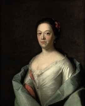 Portrait of a lady, half-length, in a white and red dress and a blue wrap by 
																	Bernardus Accama