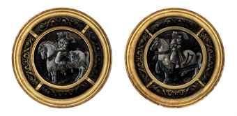 A Pair Of Circular Enamel Plaques Of Joshua And Godefroy De Bouillon by 
																	Colin Nouailher