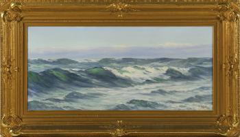 View of rolling waves with seagulls and clouds by 
																	Charles Edward Hallberg