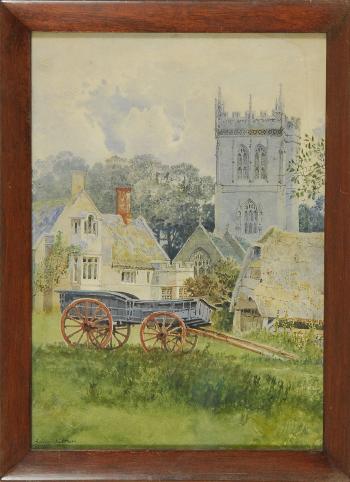 Landscape with church and cart by 
																	George Nattress