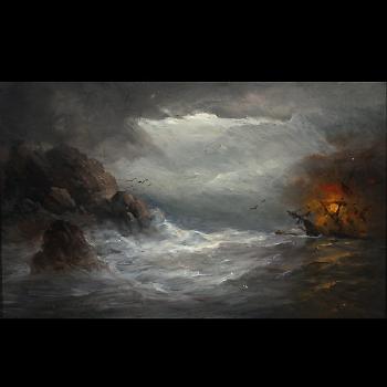Shipwreck and fire by 
																			Horace Duesbury