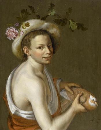 Young herdsman with dove by 
																	Joannes Baers