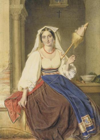 Italian woman with spindle by 
																	Johannes Notz