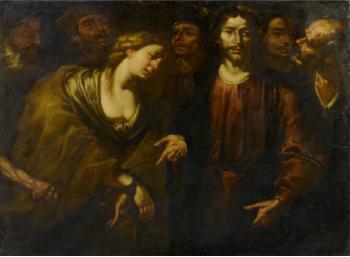 Christ and the adulteress by 
																	 Maestro di Monticelli D'Ongina