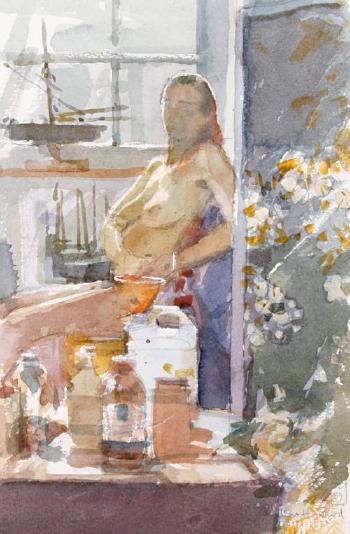 A nude in an interior before a window by 
																	Ken Howard