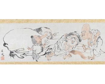 Five cavorting yokai (preternatural creatures in Japanese folklore), including Tengu and Ittanmomen by 
																			Rin Ryoen