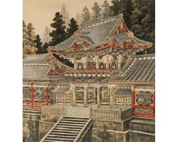 A Western-style painting depicting the Yomeimon (Yomei gate) in Nikko Toshogu, the Shinto shrine where Tokugawa Ieyasu is enshrined by 
																	Bunsai Ioki