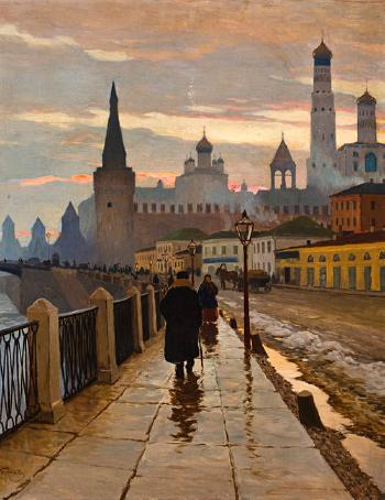 A view of the Kremlin from the Moscow River embankment by 
																	Mikhail Mikhailovich Guermachev