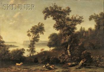 A coastal landscape with a drover attending his animals before a ruined church by 
																			Cornelis Cornelisz Tartarius