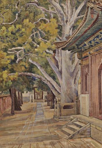 View alongside a Chinese temple by 
																	Mary Augusta Mullikin