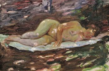 Nude reclining in a landscape by 
																	Sigismund de Ivanowsky