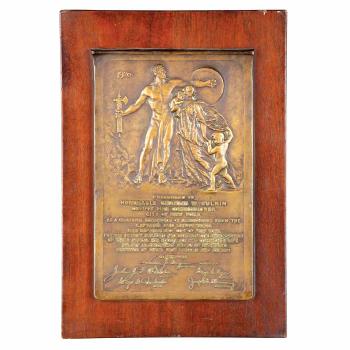 Plaque Presented to the Honorable Charles W. Culkin, Deputy Fire Commissioner, City of New York by 
																	Allen George Newman