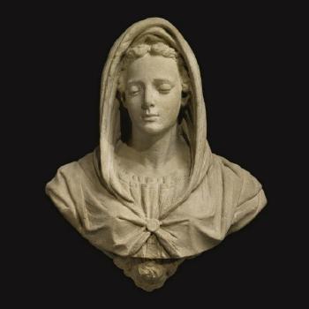 An Italian Gray Sandstone Bust Of The Madonna by 
																	Giovanni Battista Caccini