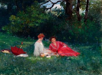 Picknick with two elegant ladies in the park by 
																	Vincze Bansagi