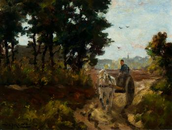 Landscape with farmer and horse with cart by 
																	Jaap Nefkens