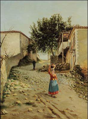 Strada di paese con popolana by 
																	Edmond Assier de Latour