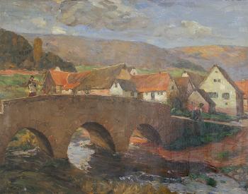 Brücke über einen Fluß in einem Odenwalddorf by 
																	Franz Wallischeck