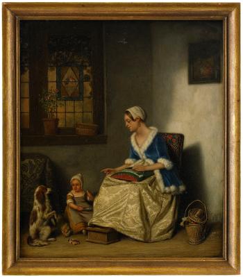 Interiör med mor och barn by 
																			Jan Lodewijk Jonxis
