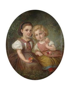 A portrait of two girls by 
																	Anton Gareis