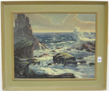 A rocky coastal Oregon seascape with crashing waves by 
																	Franz X Zallinger