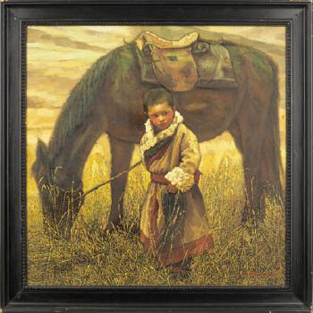 Young boy with horse by 
																	 Zheng Zhiyue