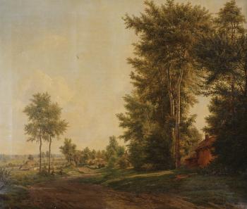 Paysage champêtre aux environs de Courtrai animé de
voyageurs by 
																	Adolphe Charles Maximilien Engel