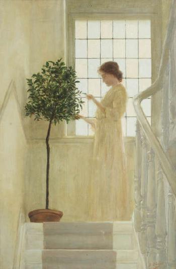Femme près de la fenêtre sur l'escalier by 
																	Sonia Abeloos