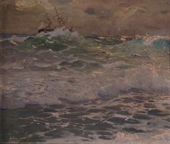 Mare in tempesta con veliero sulle onde by 
																	Giuseppe Lallich
