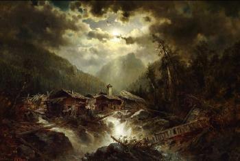 Mondnacht aus Kärnthen während der Überschwemung - Moonlit night during the flood in Kärnten by 
																	Justus von Olten