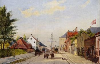 View of the street leading to Toldboden (Customs house) in Copenhagen by 
																	Christian Olavius Zeuthen
