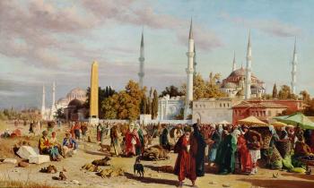 Konstantinopel - View of Istanbul with street life by 
																	Harald Adolf Nikolai Jerichau