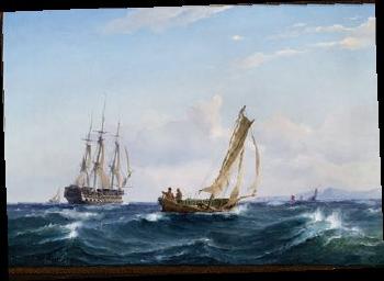 En jolle og et linieskib ud for Kullen - A dinghy and a ship-of-the-line off Kullen by 
																	Carl Frederick Sorensen