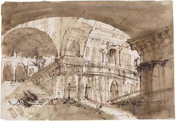 The interior of a palace by 
																	Filippo Juvarra