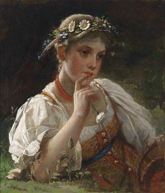 Girl with wreath of flowers by 
																	Firs Sergeevich Zhuravlev