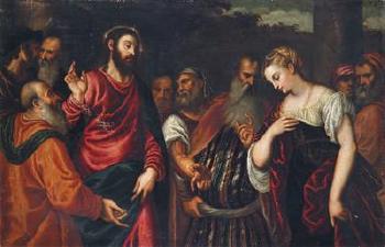 Christ and the adulteress by 
																	Polidoro Lanciani