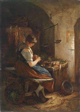 Girl in the kitchen by 
																	Gustav Majer