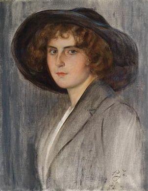 Portrait of a woman in a dark hat by 
																	Paul Joanovitch