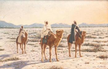 Trois hommes sur leur chameau dans le désert by 
																	Ovide Curtovich