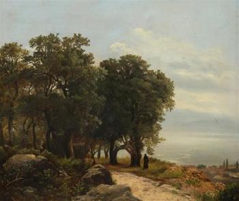A landscape with lakes and figures by 
																	Johann Novopacky